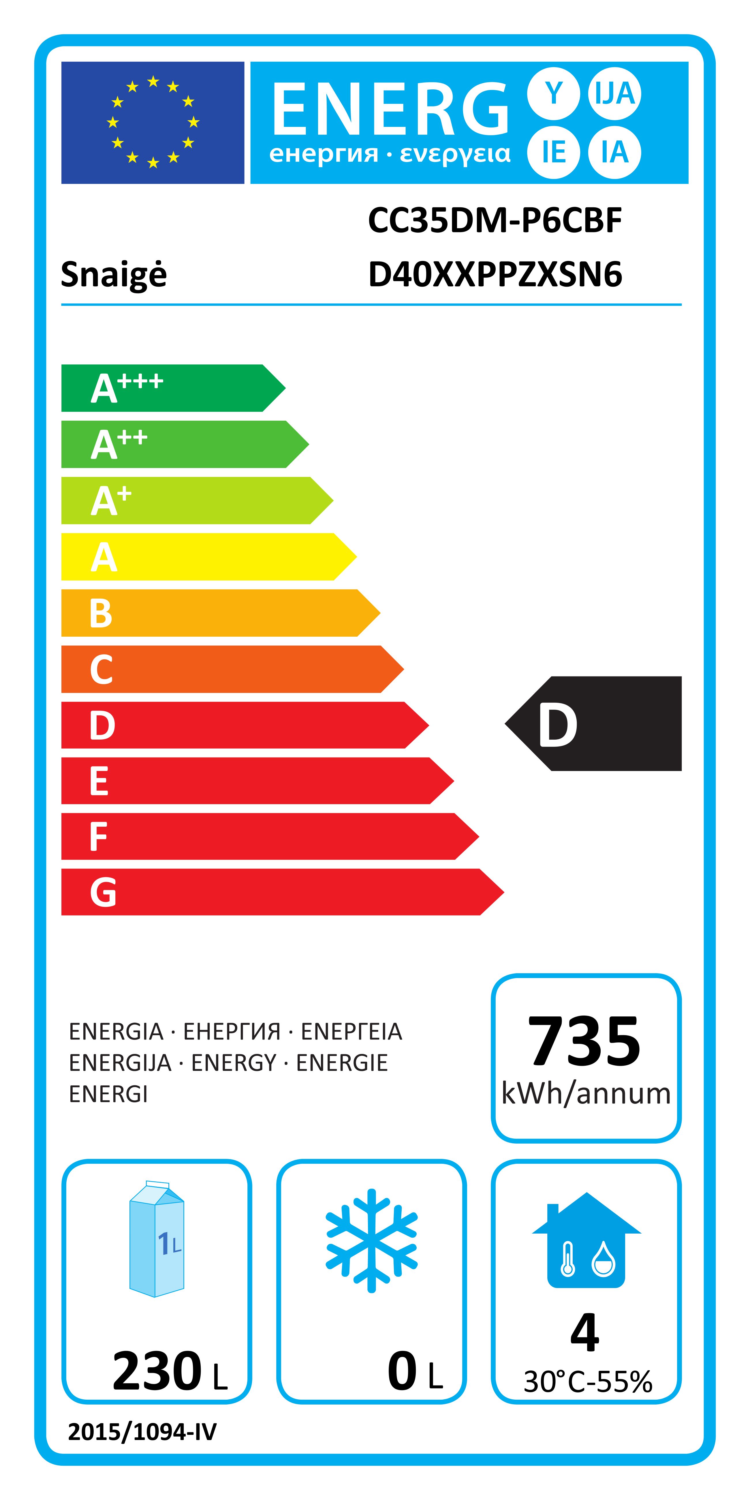SNAIGE CC35DM-P6CBFD CHLADNIČKA MONOKLIMATICKÁ - energetický štítek