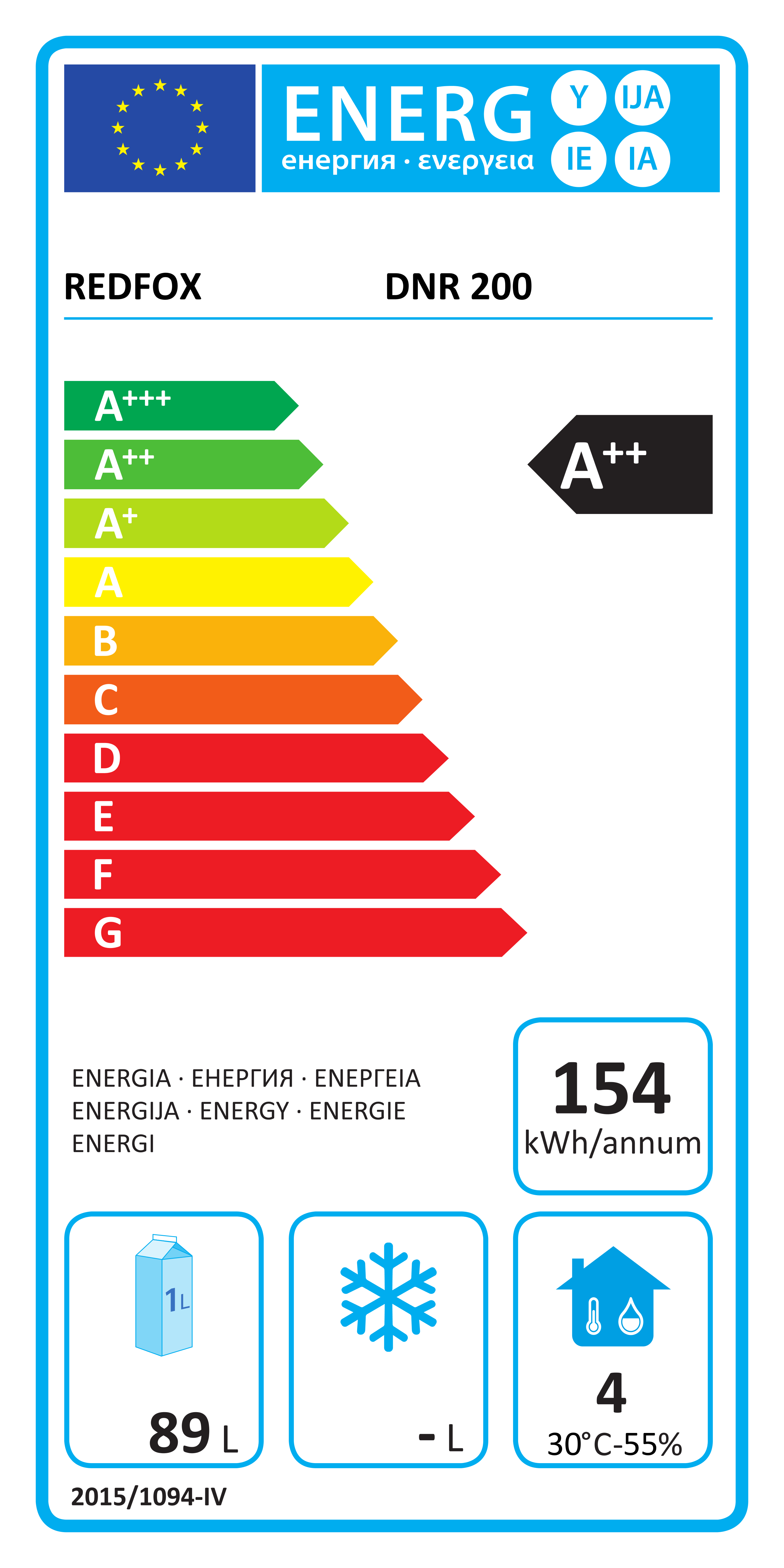 REDFOX DNR 200, SKŘÍŇ CHLADÍCÍ, LEDNICE, CHLADNIČKA - energetický štítek
