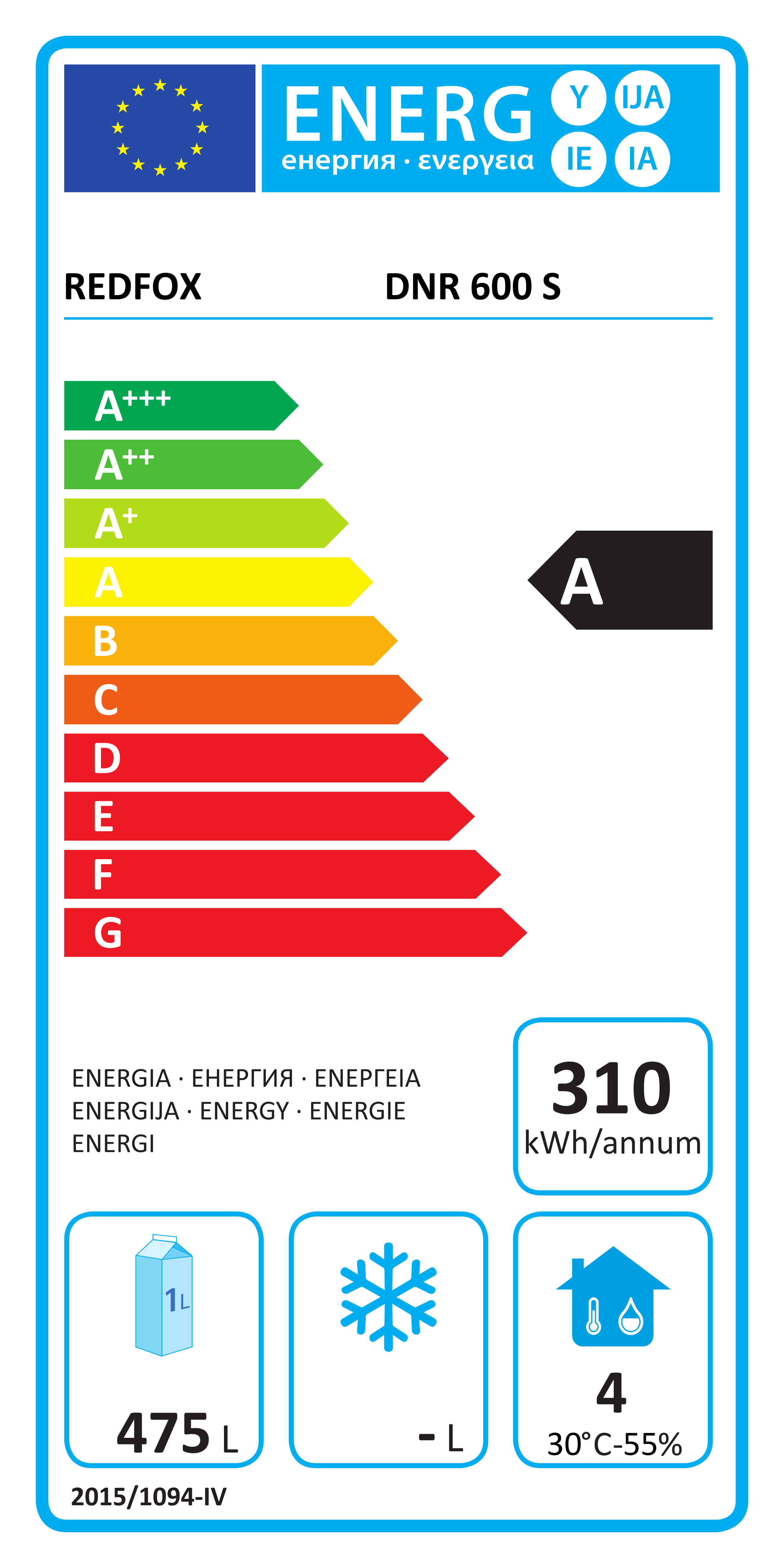 REDFOX DNR 600 S, LEDNICE NEREZ, CHLADNIČKA , CHLADÍCÍ SKŘÍŇ - energetický štítek