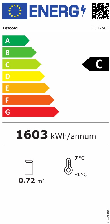 TEFCOLD LCT 750 F BLACK PULTOVÁ CHLADÍCÍ VITRÍNA - energetický štítek