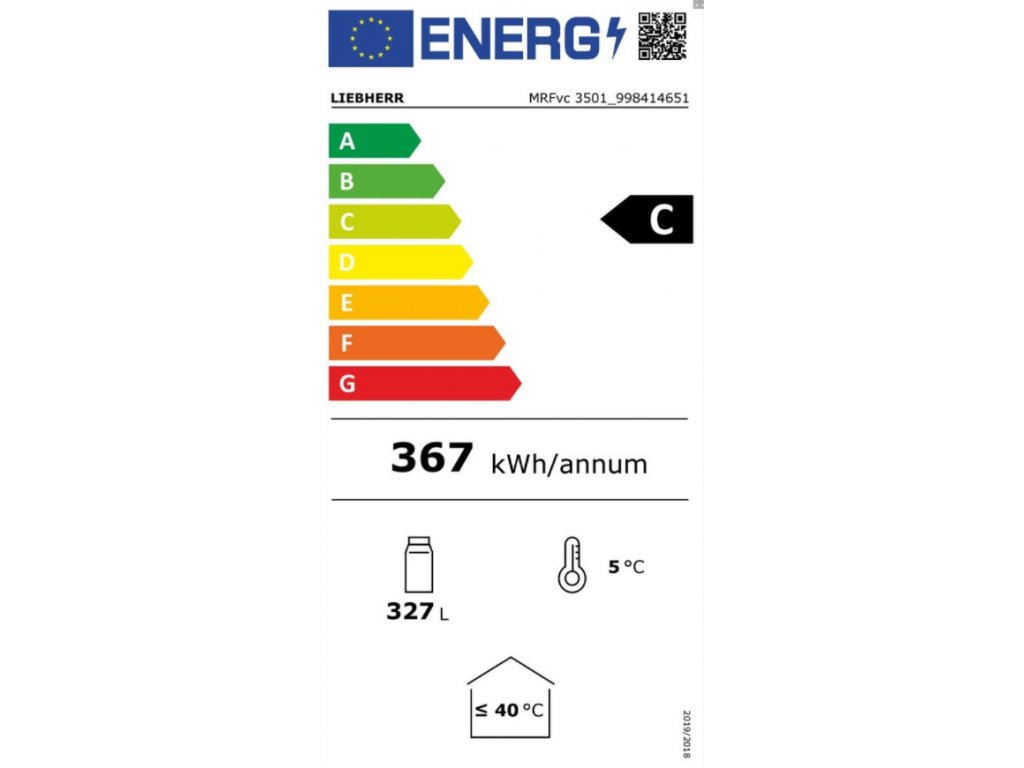LIEBHERR MRFvc 3501 CHLADNIČKA BÍLÁ 327 l. - dynamické chlazení - energetický štítek