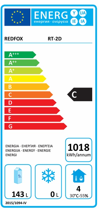 REDFOX, RT 2D ,STŮL CHLADÍCÍ GN 1/1 ,2D, DVOUDVÉŘOVÝ - energetický štítek