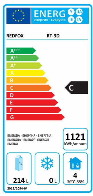 REDFOX, RT 3D ,STŮL CHLADÍCÍ GN 1/1 ,3D, TŘÍDVÉŘOVÝ - energetický štítek