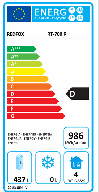 REDFOX RT 700 R CHLADÍCÍ SKŘÍŇ ,LEDNICE NEREZOVÁ - energetický štítek