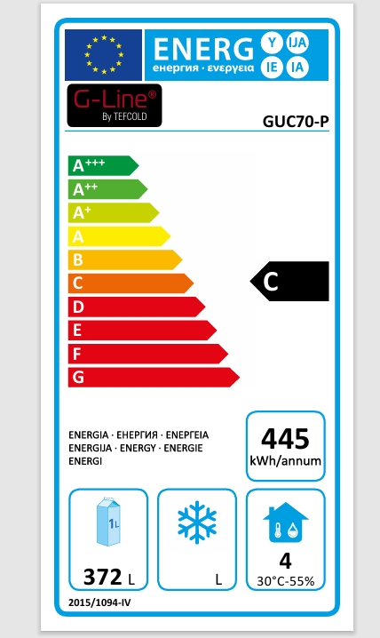 TEFCOLD GUC 70 plné dveře - energetický štítek