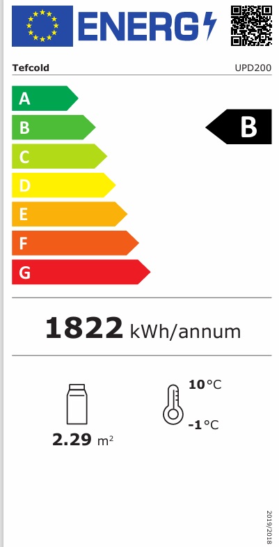 TEFCOLD UPD 200 STŘÍBRNÁ VITRÍNA CHLADÍCÍ - energetický štítek