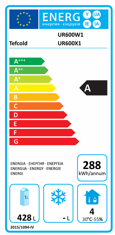 Tefcold UR 600 X1 chladnička s pomocným ventilátorem - energetický štítek