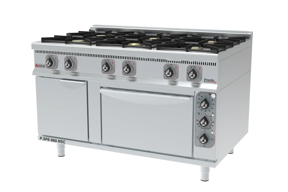 GastroHaal P.SPE-940-NSC Plynový sporák s horkovzdušnou troubou, neutrální skřínka - vařidlo, 4x hořáky