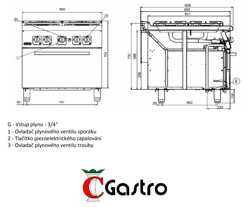 FAGOR C-G941 PLYNOVÝ SPORÁK S PLYNOVOU TROUBOU