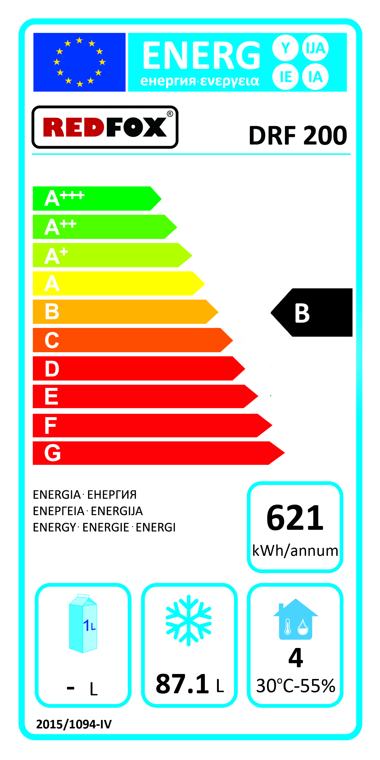 REDFOX DRF 200 MRAZÍCÍ SKŘÍŇ , BÍLÁ MRAZNIČKA , mrazák, mraznice - energetický štítek