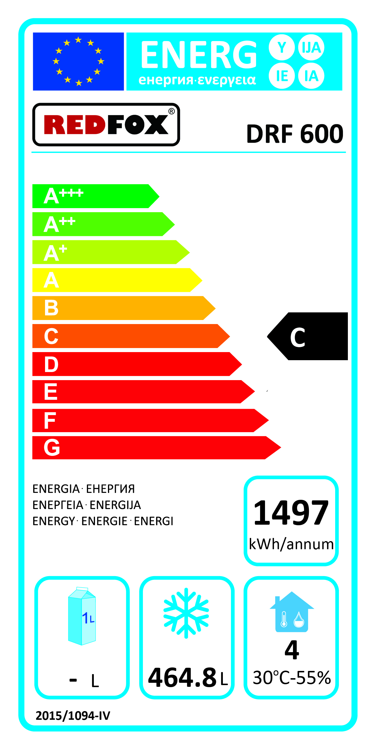 REDFOX DRF 600 MRAZÍCÍ SKŘÍŇ 570 LT, BÍLÁ, MRAZNIČKA , mrazák, mraznice - energetický štítek