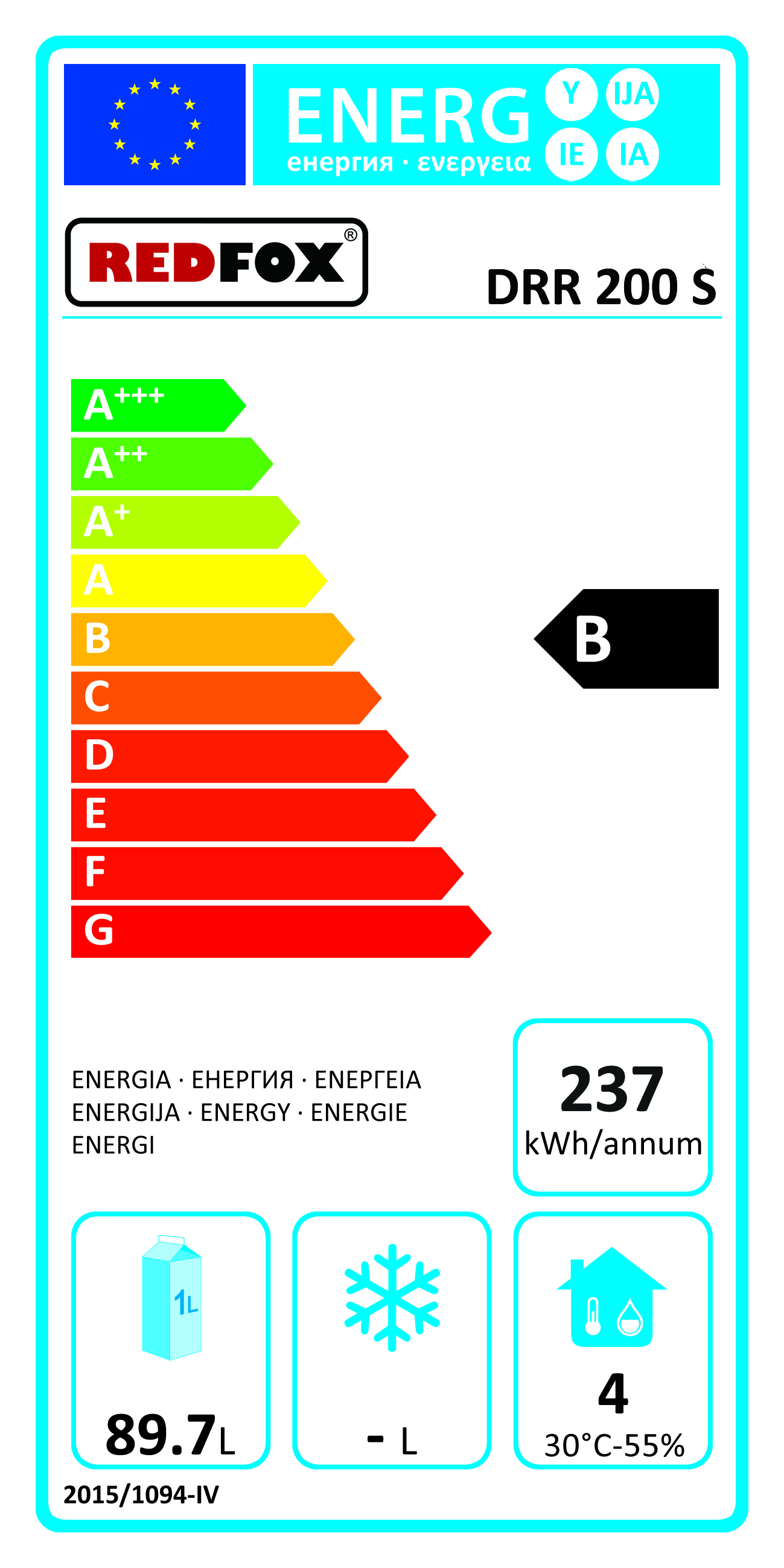 REDFOX DRR 200 S, SKŘÍŇ CHLADÍCÍ, LEDNICE, CHLADNIČKA, NEREZ - energetický štítek