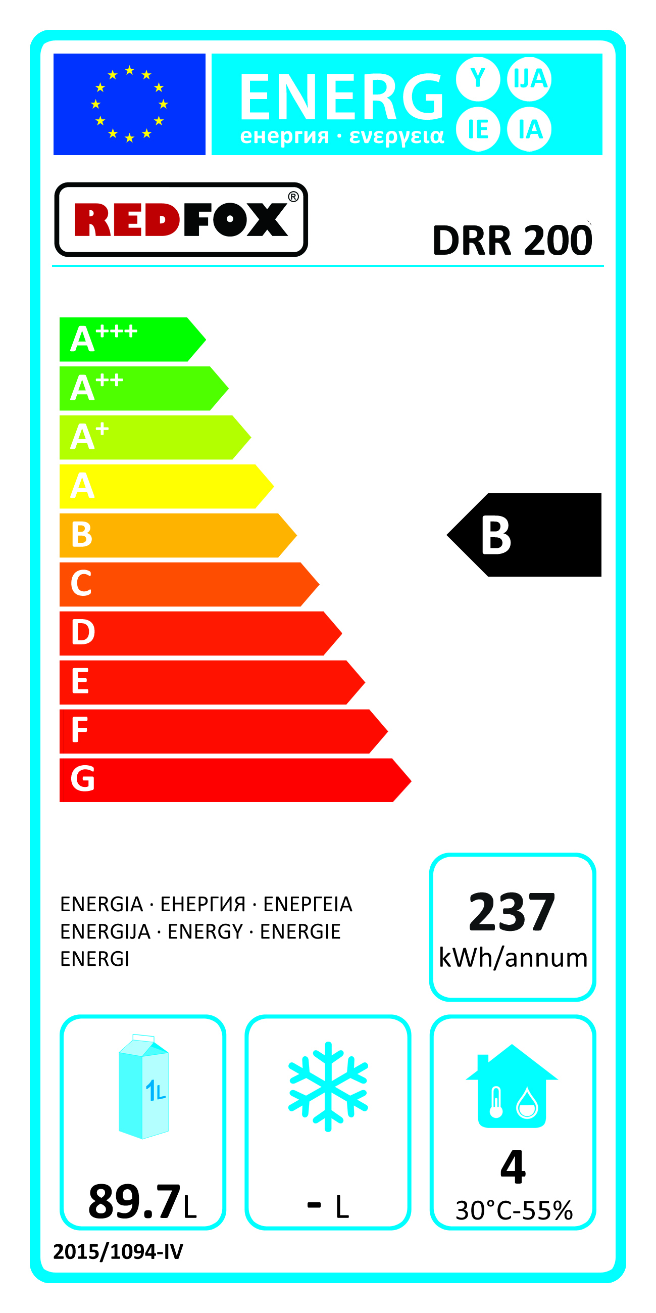 REDFOX DRR 200, SKŘÍŇ CHLADÍCÍ, LEDNICE, CHLADNIČKA - energetický štítek
