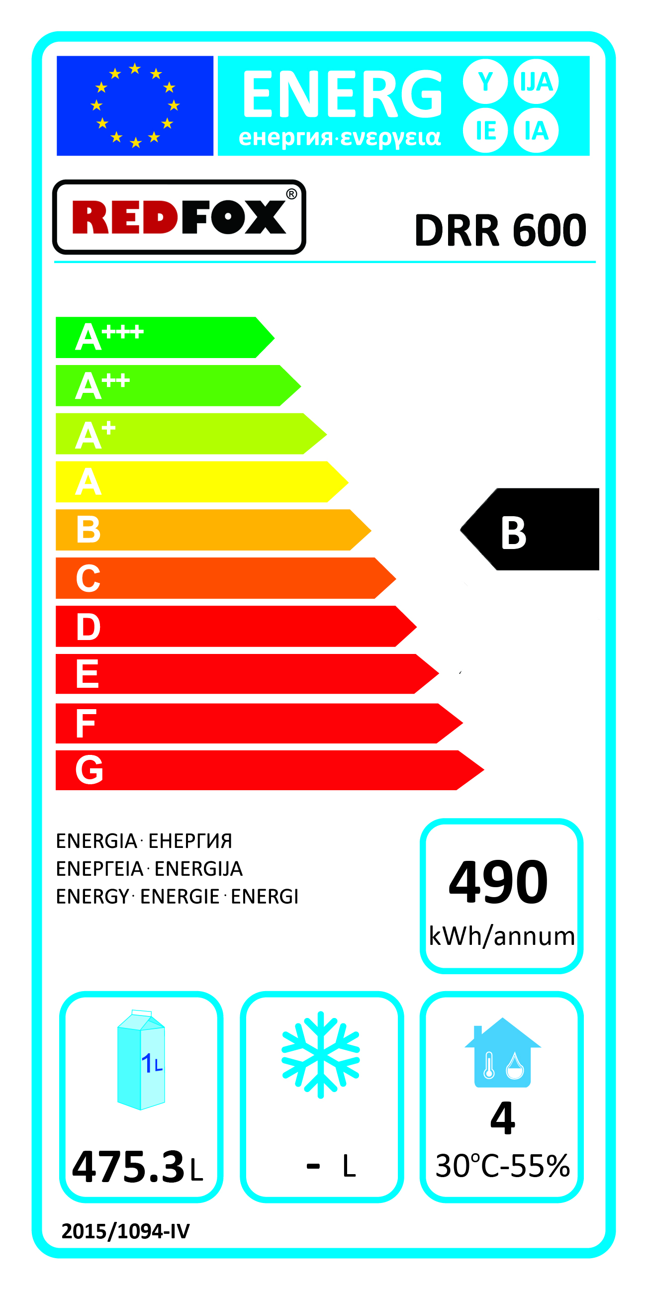 REDFOX DRR 600 LEDNICE BÍLÁ, SKŘÍŇ CHLADÍCÍ, CHLADNIČKA - energetický štítek