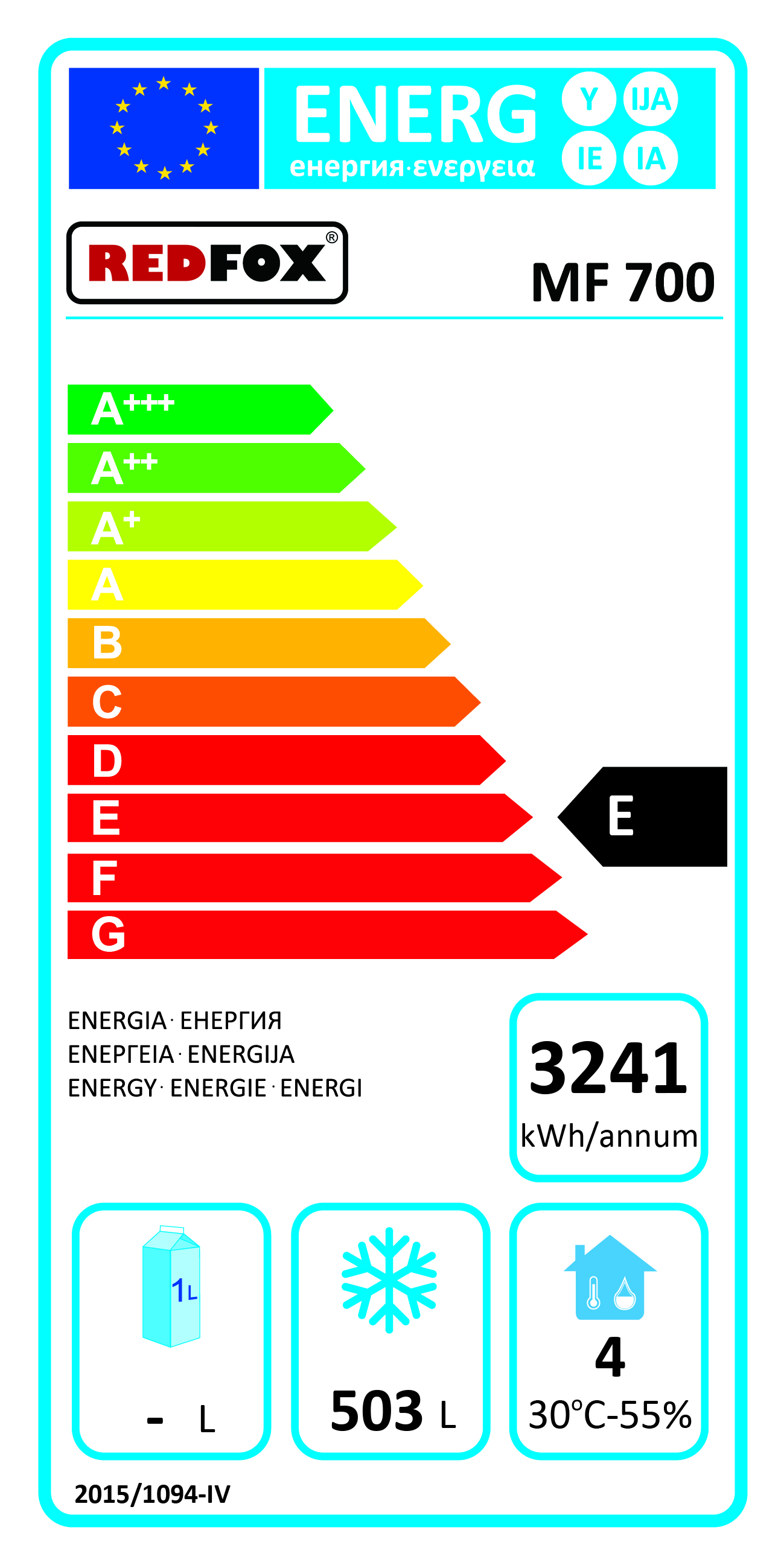 REDFOX MF 700 SKŘÍŇ MRAZÍCÍ 700 LT , GN 2/1, MRAZNICE NEREZOVÁ - energetický štítek