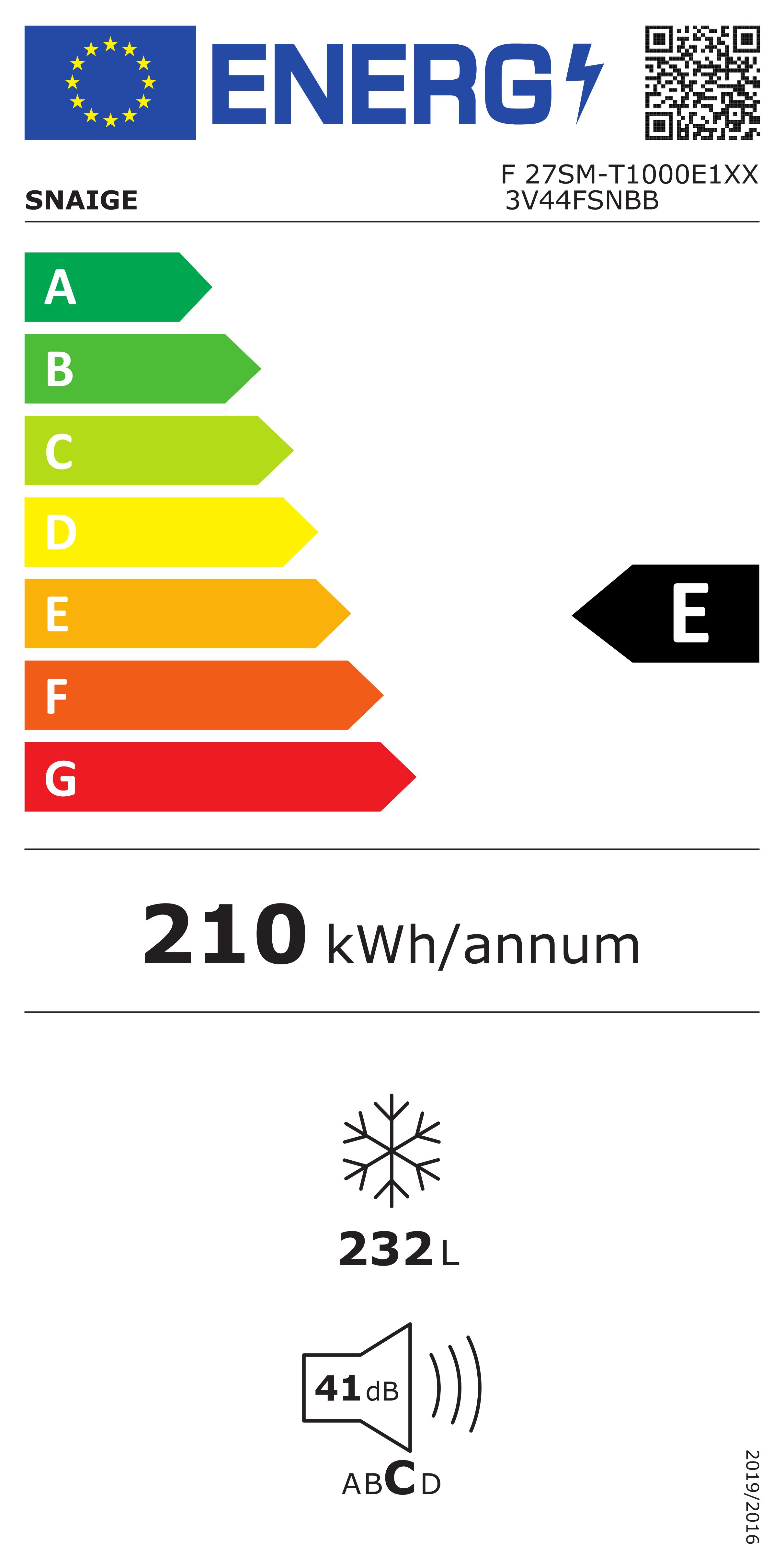 SNAIGE F27SM-T1000E MRAZNIČKA - energetický štítek
