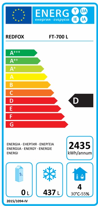 REDFOX FT 700 L SKŘÍŇ MRAZÍCÍ, MRAZNICE NEREZOVÁ - energetický štítek