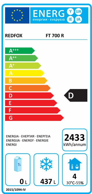 REDFOX, FT 700 R, SKŘÍŇ MRAZÍCÍ NEREZOVÁ ,MRAZNICE - energetický štítek