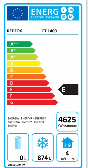 REDFOX, FT 1400, SKŘÍŇ MRAZÍCÍ NEREZOVÁ ,MRAZNICE - energetický štítek
