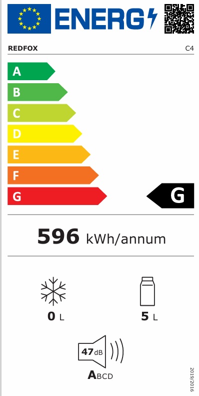 REDFOX LEDNIČKA  NA MLÉKO KE KÁVOVARŮM - energetický štítek