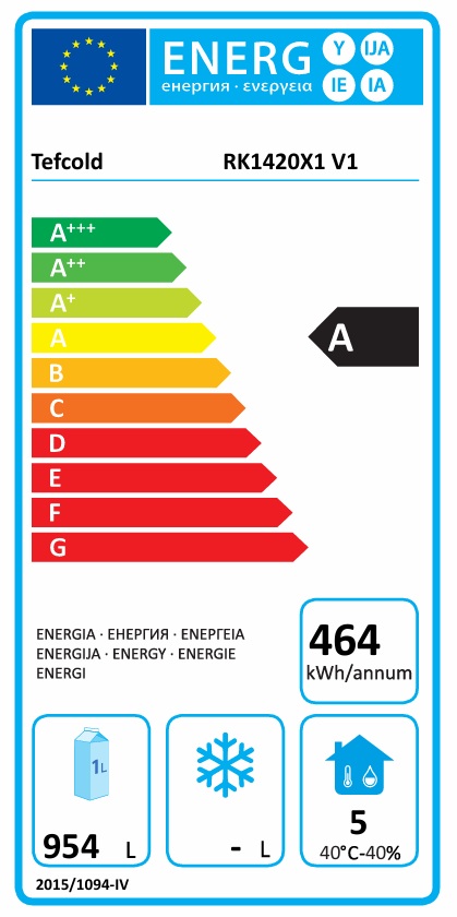 TEFCOLD RK 1420X1 LEDNICE NEREZOVÁ - energetický štítek