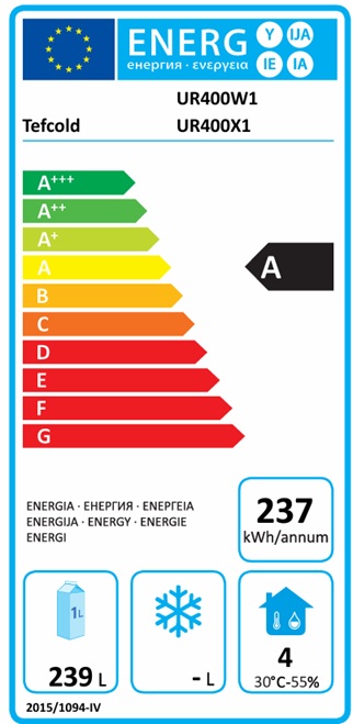 Tefcold UR 400 W1 chladnička bílá - energetický štítek