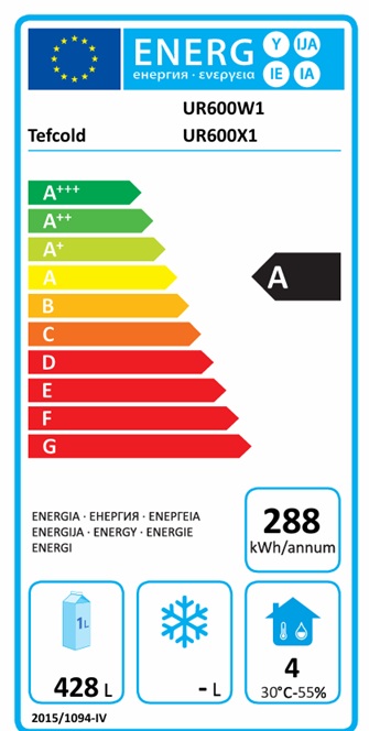 Tefcold UR 600 W1 chladnička S VENTILÁTOREM - energetický štítek